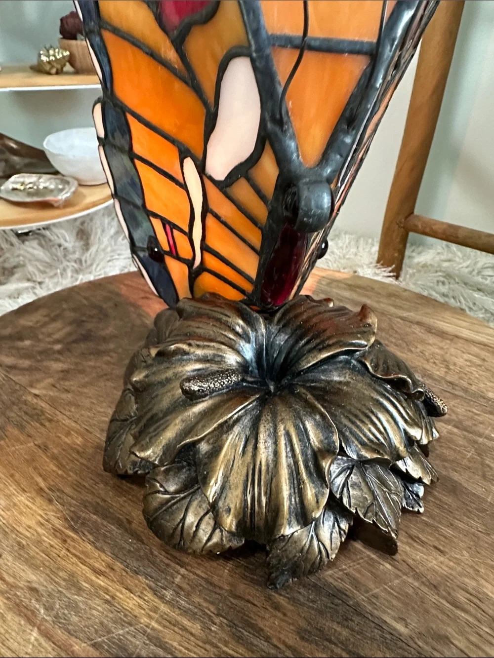 Tiffany Style‎ Stained Glass Butterfly On Flower Night Light Table Lamp Works